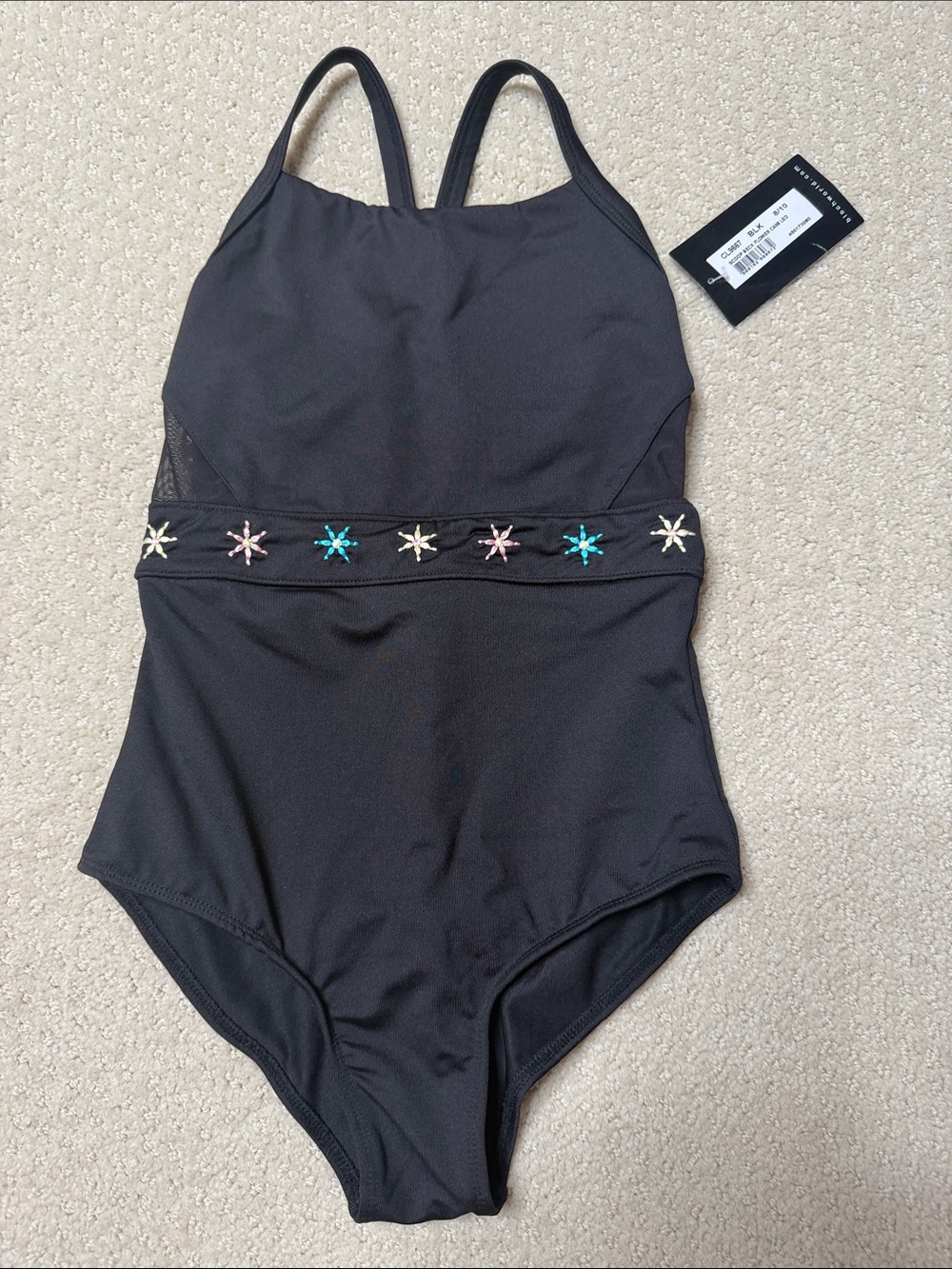 Bloch Black One-Piece Bodysuit with Multicolor Star Accents